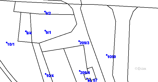 Parcela st. 209/3 v KÚ Džbánov u Litomyšle, Katastrální mapa