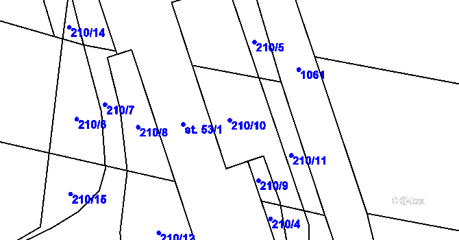 Parcela st. 210/10 v KÚ Džbánov u Litomyšle, Katastrální mapa