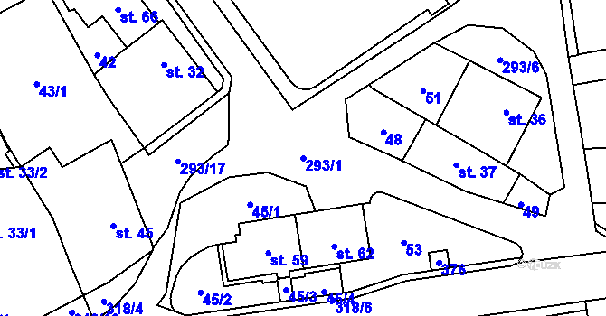 Parcela st. 293/1 v KÚ Džbánov u Litomyšle, Katastrální mapa