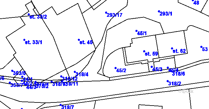 Parcela st. 318/5 v KÚ Džbánov u Litomyšle, Katastrální mapa