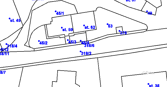Parcela st. 318/6 v KÚ Džbánov u Litomyšle, Katastrální mapa