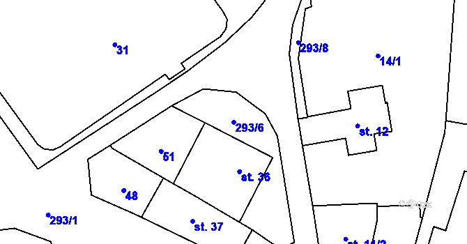 Parcela st. 293/6 v KÚ Džbánov u Litomyšle, Katastrální mapa