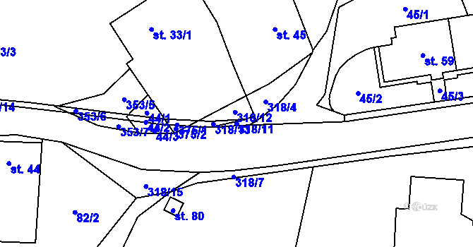 Parcela st. 318/11 v KÚ Džbánov u Litomyšle, Katastrální mapa