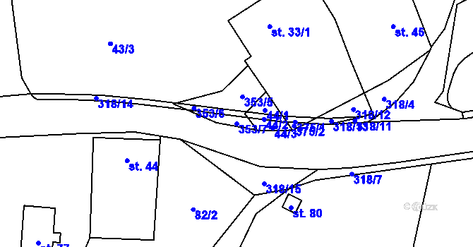 Parcela st. 353/7 v KÚ Džbánov u Litomyšle, Katastrální mapa