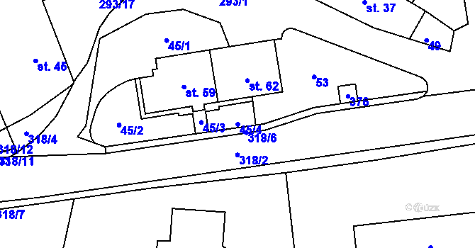 Parcela st. 45/4 v KÚ Džbánov u Litomyšle, Katastrální mapa
