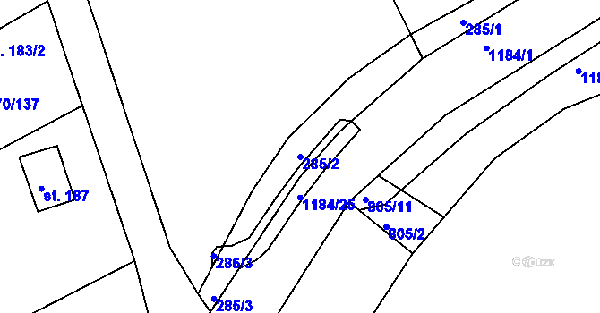 Parcela st. 285/2 v KÚ Džbánov u Vysokého Mýta, Katastrální mapa