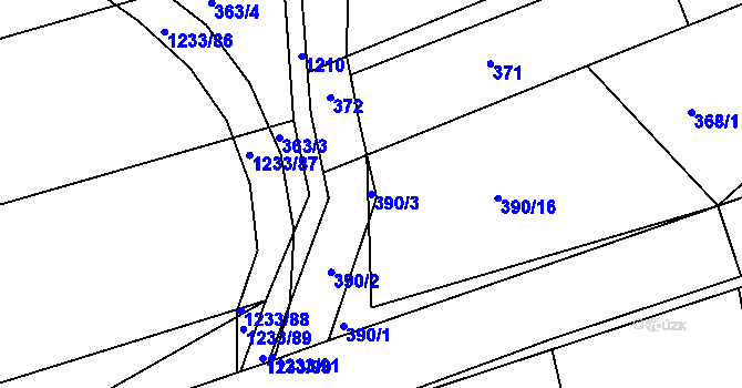 Parcela st. 390/3 v KÚ Džbánov u Vysokého Mýta, Katastrální mapa