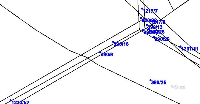 Parcela st. 390/9 v KÚ Džbánov u Vysokého Mýta, Katastrální mapa
