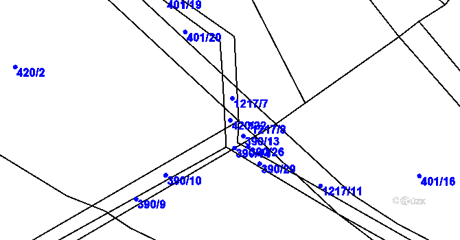 Parcela st. 420/22 v KÚ Džbánov u Vysokého Mýta, Katastrální mapa