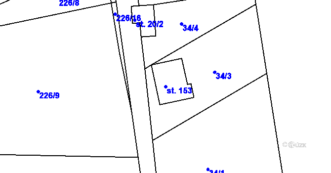 Parcela st. 153 v KÚ Džbánov u Vysokého Mýta, Katastrální mapa