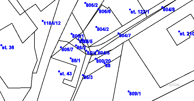 Parcela st. 804/5 v KÚ Džbánov u Vysokého Mýta, Katastrální mapa