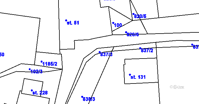 Parcela st. 837/3 v KÚ Džbánov u Vysokého Mýta, Katastrální mapa