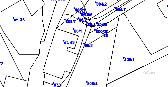 Parcela st. 85/3 v KÚ Džbánov u Vysokého Mýta, Katastrální mapa