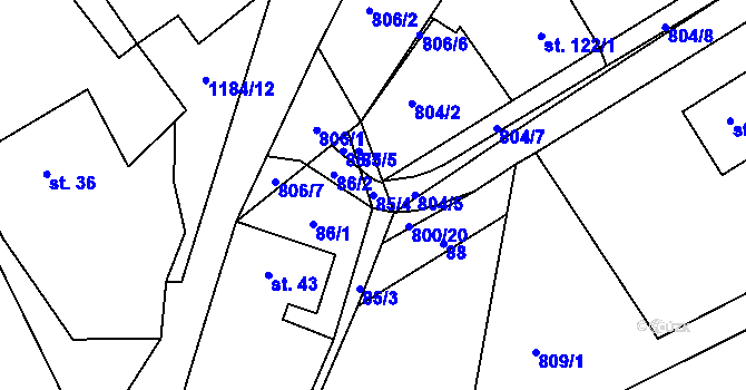 Parcela st. 85/4 v KÚ Džbánov u Vysokého Mýta, Katastrální mapa