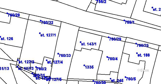 Parcela st. 143/1 v KÚ Ejpovice, Katastrální mapa