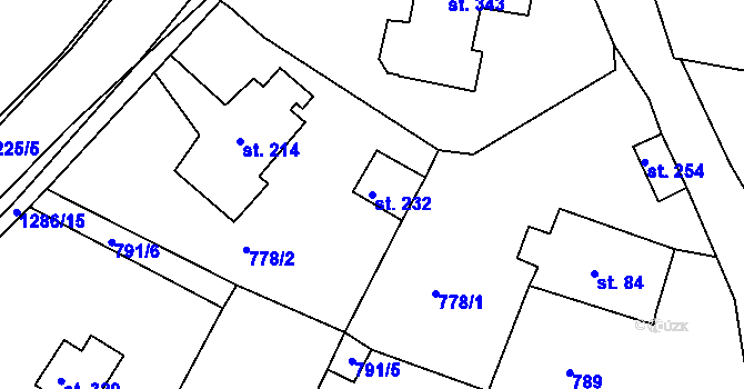 Parcela st. 232 v KÚ Ejpovice, Katastrální mapa