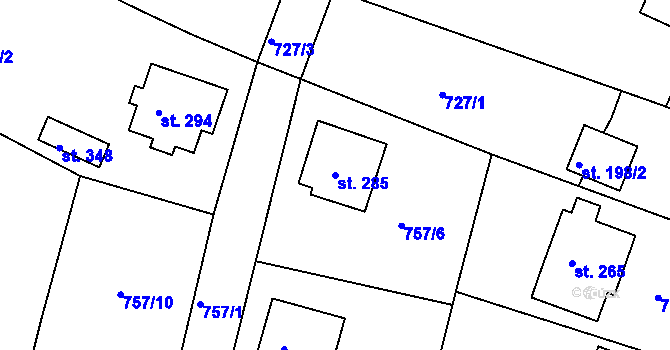 Parcela st. 285 v KÚ Ejpovice, Katastrální mapa