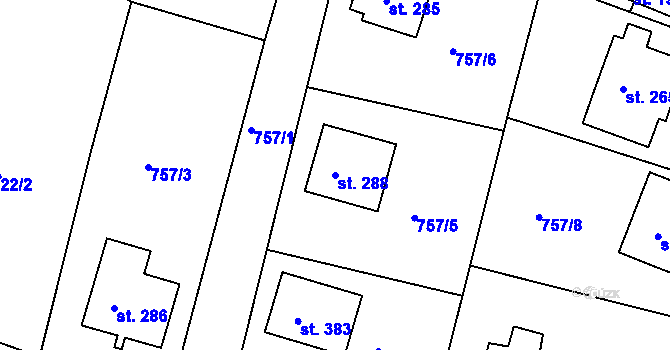 Parcela st. 288 v KÚ Ejpovice, Katastrální mapa