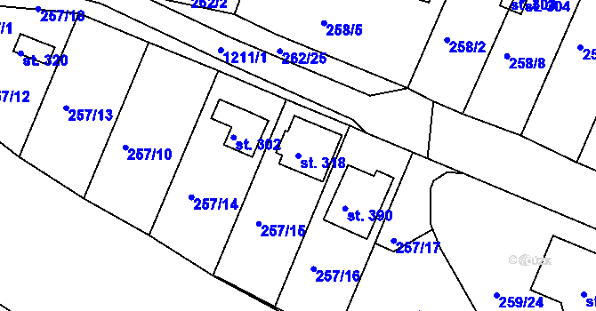 Parcela st. 318 v KÚ Ejpovice, Katastrální mapa