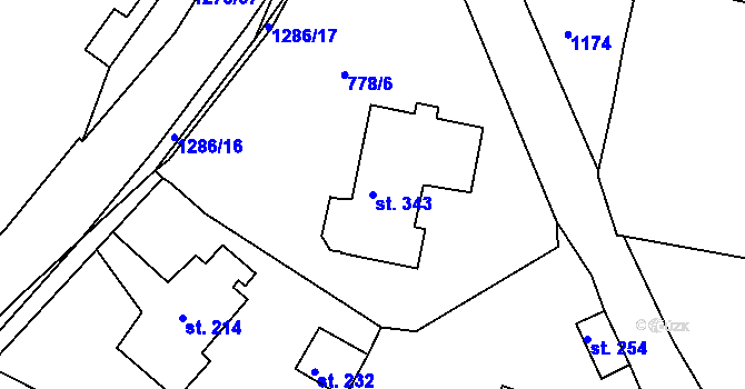 Parcela st. 343 v KÚ Ejpovice, Katastrální mapa