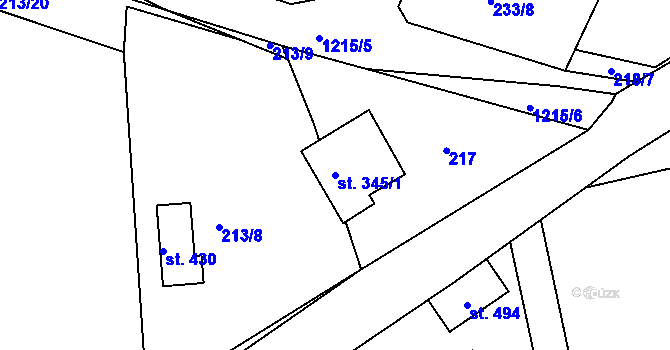 Parcela st. 345/1 v KÚ Ejpovice, Katastrální mapa