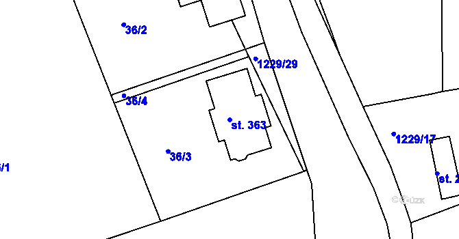 Parcela st. 363 v KÚ Ejpovice, Katastrální mapa