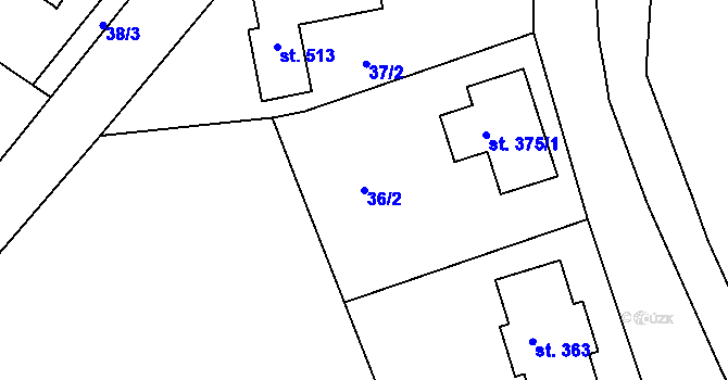 Parcela st. 36/2 v KÚ Ejpovice, Katastrální mapa