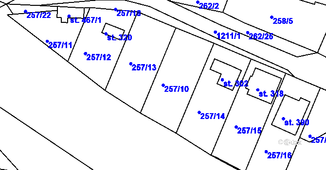 Parcela st. 257/10 v KÚ Ejpovice, Katastrální mapa