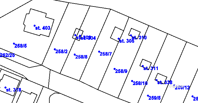 Parcela st. 258/7 v KÚ Ejpovice, Katastrální mapa