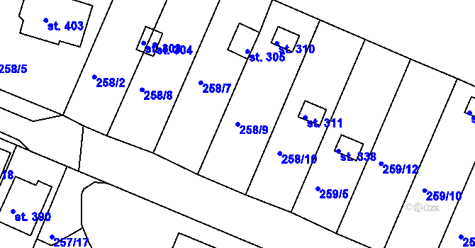 Parcela st. 258/9 v KÚ Ejpovice, Katastrální mapa
