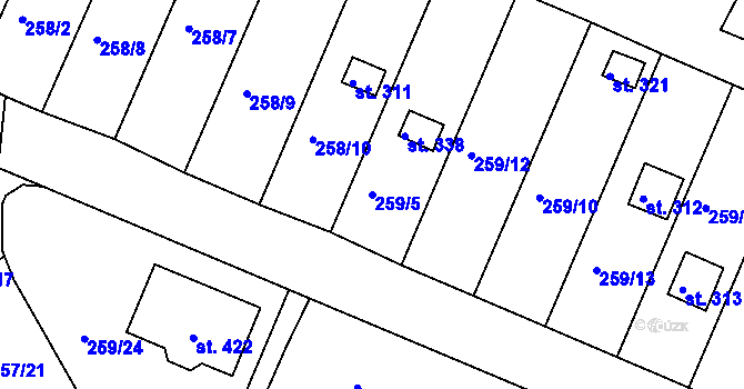 Parcela st. 259/5 v KÚ Ejpovice, Katastrální mapa