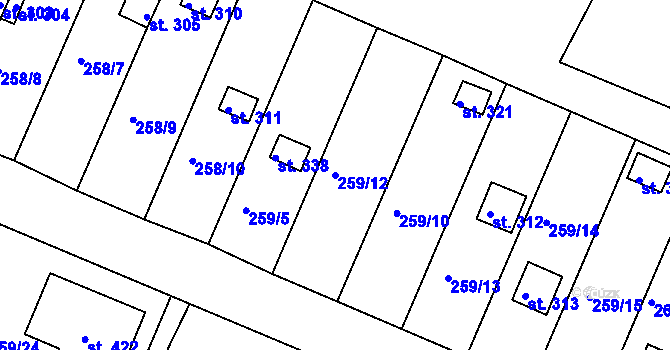 Parcela st. 259/12 v KÚ Ejpovice, Katastrální mapa