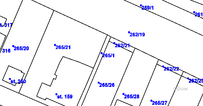 Parcela st. 265/1 v KÚ Ejpovice, Katastrální mapa