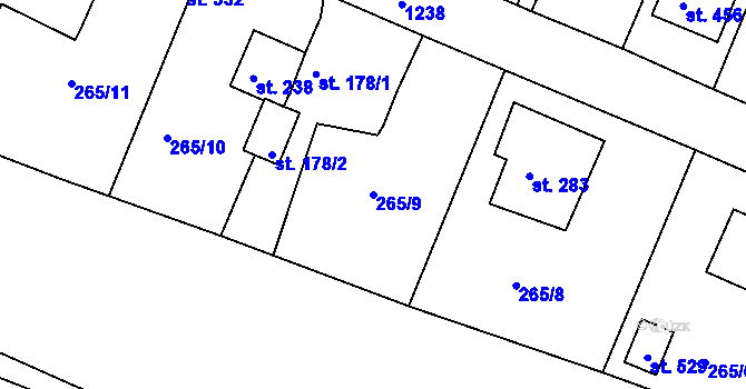 Parcela st. 265/9 v KÚ Ejpovice, Katastrální mapa