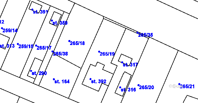 Parcela st. 265/19 v KÚ Ejpovice, Katastrální mapa
