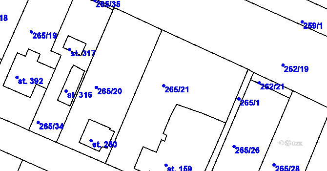 Parcela st. 265/21 v KÚ Ejpovice, Katastrální mapa