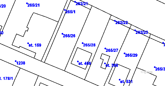 Parcela st. 265/28 v KÚ Ejpovice, Katastrální mapa