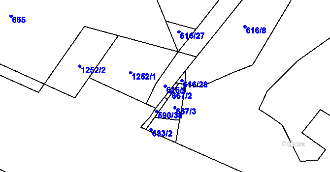 Parcela st. 616/9 v KÚ Ejpovice, Katastrální mapa