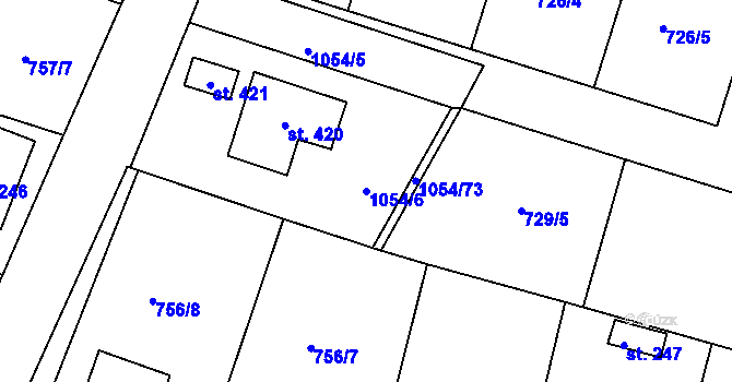 Parcela st. 1054/6 v KÚ Ejpovice, Katastrální mapa