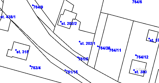 Parcela st. 202/1 v KÚ Ejpovice, Katastrální mapa
