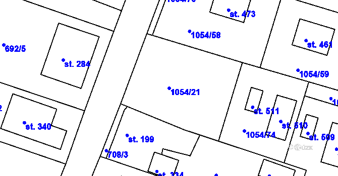 Parcela st. 1054/21 v KÚ Ejpovice, Katastrální mapa