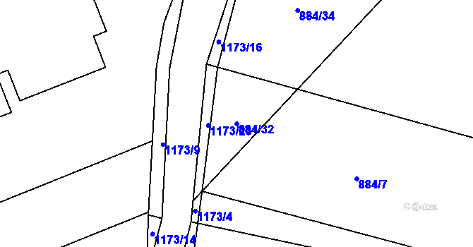 Parcela st. 884/32 v KÚ Ejpovice, Katastrální mapa