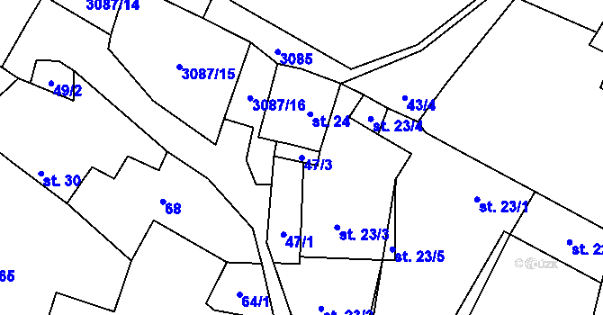 Parcela st. 47/3 v KÚ Encovany, Katastrální mapa