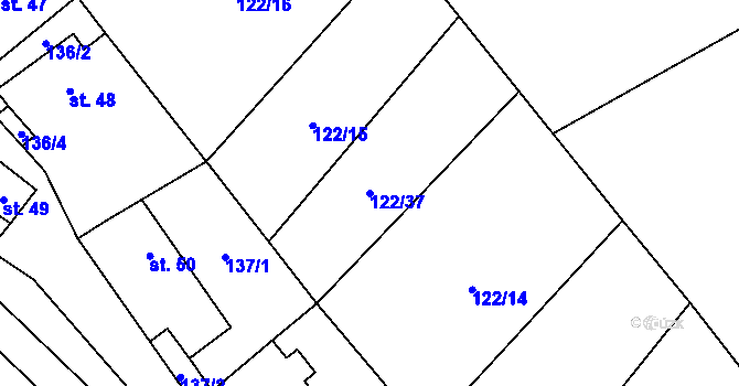 Parcela st. 122/37 v KÚ Encovany, Katastrální mapa