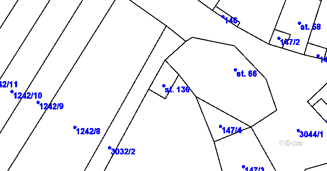 Parcela st. 136 v KÚ Encovany, Katastrální mapa
