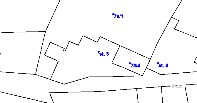 Parcela st. 3 v KÚ Třebutičky, Katastrální mapa