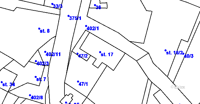 Parcela st. 17 v KÚ Třebutičky, Katastrální mapa