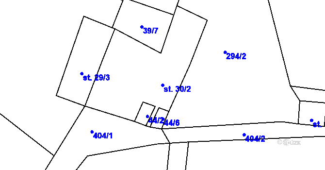 Parcela st. 30/2 v KÚ Třebutičky, Katastrální mapa