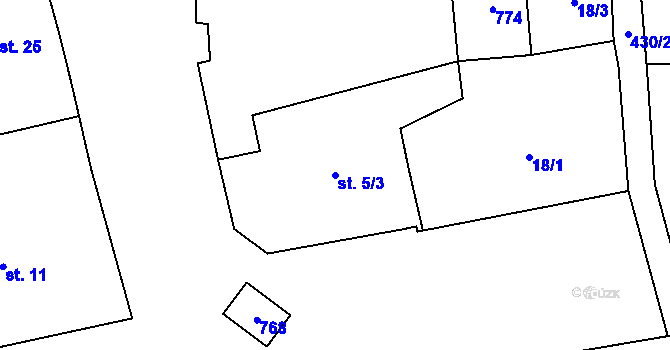 Parcela st. 5/3 v KÚ Blahousty, Katastrální mapa