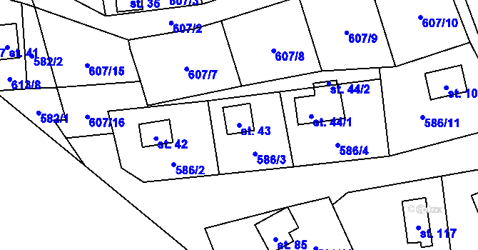 Parcela st. 43 v KÚ Blahousty, Katastrální mapa
